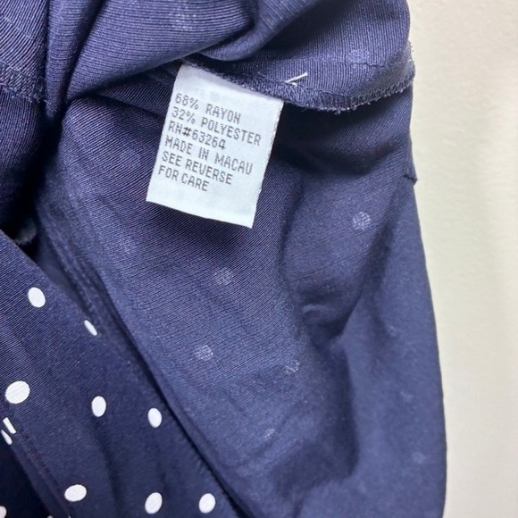 Vintage Dressbarn Polka Dot Dress XL Navy Blue Tie Back Classic Pinup Nautical - Picture 8 of 10